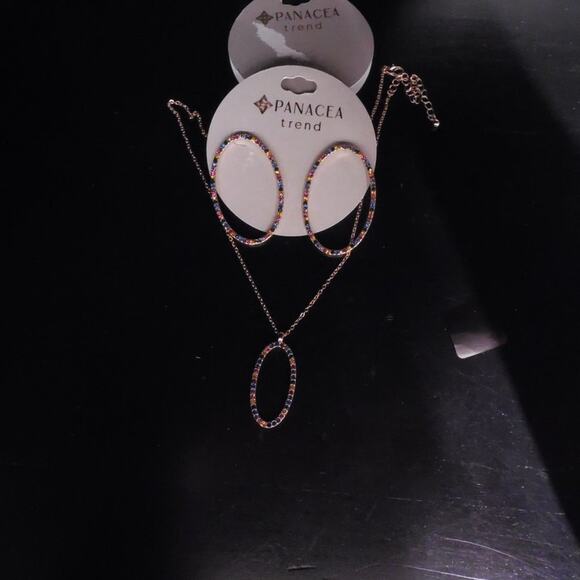 Panacea Disco Homecoming Prom Cocktail  Pave Baubles Oval Earrings & Necklace - Picture 3 of 6